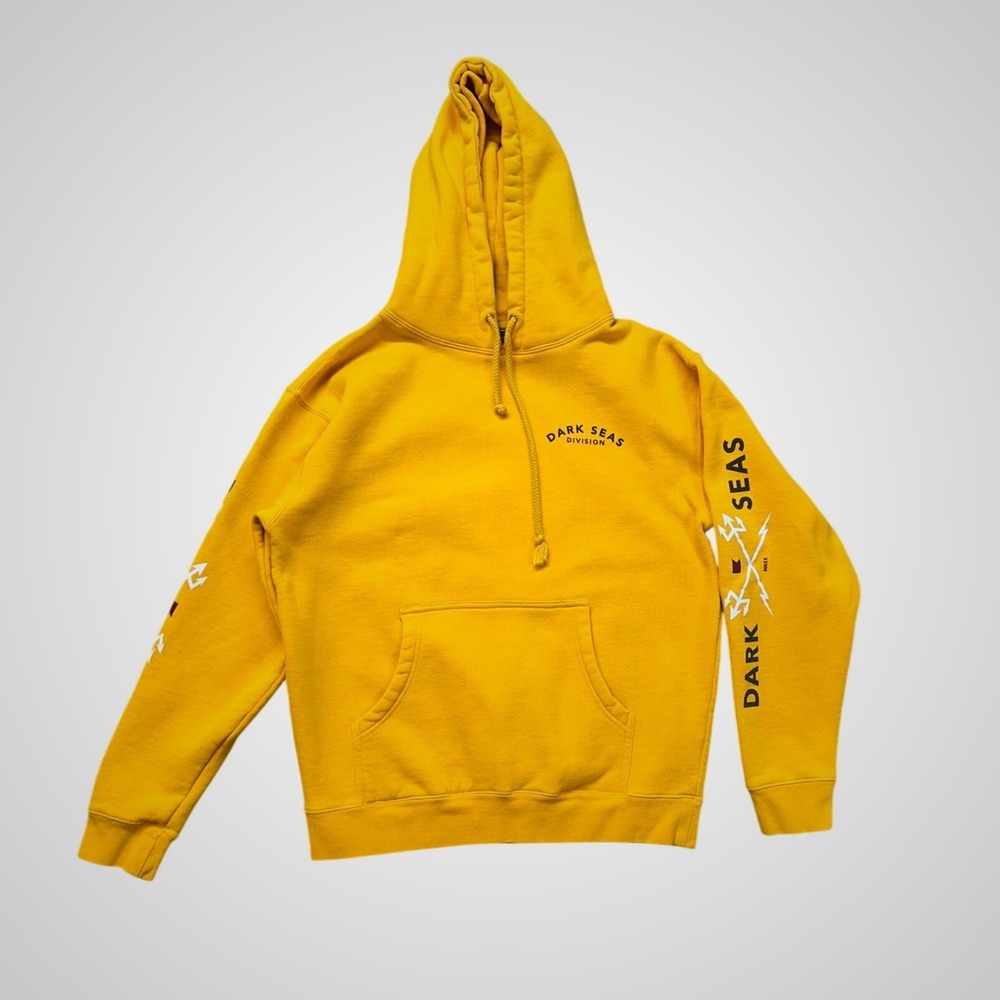 Dark Seas Division Hoodie Mens Medium Yellow Excellent Graphic Pullover Fleece